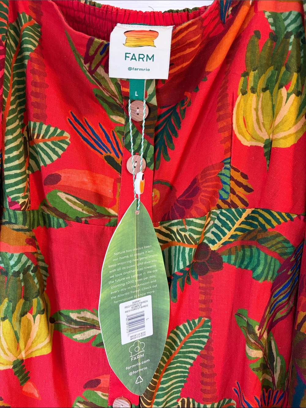 FARM Rio Red Tropical Button-Front Jumpsuit - Picture 2 of 4